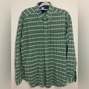 Vintage Tommy Hilfiger Crest Plaid Long Sleeve Button Down Men Shirt Size L